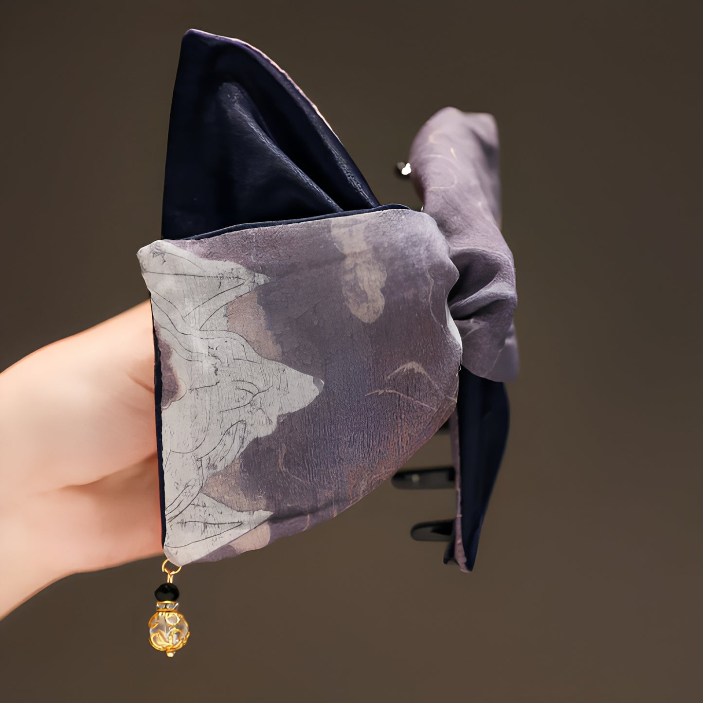 "Cloudy Peaks" 13cm Oversized Oriental Silk Claw Clip — Zen Landscape