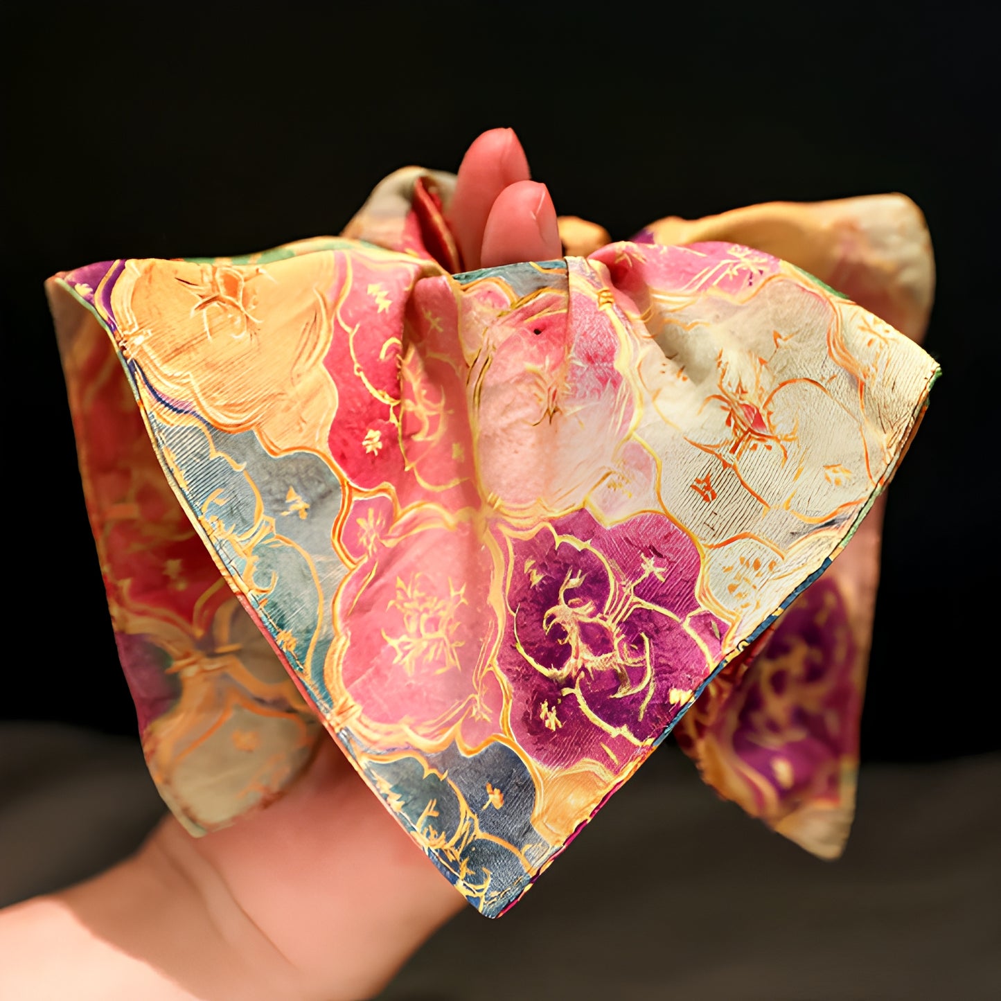 "Golden Mirage" Oversized Dunhuang Silk Scarf Scrunchie — Imperial Floral