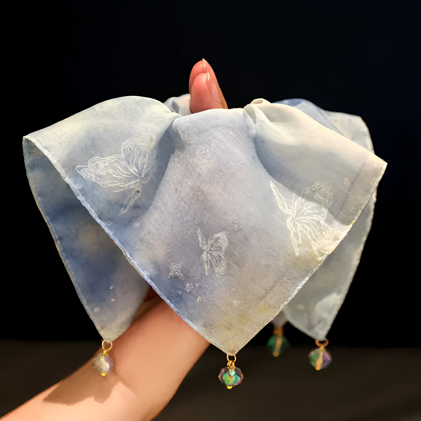 "Azure Mist" Oversized Sheer Scarf Scrunchie — Shimmering Butterfly