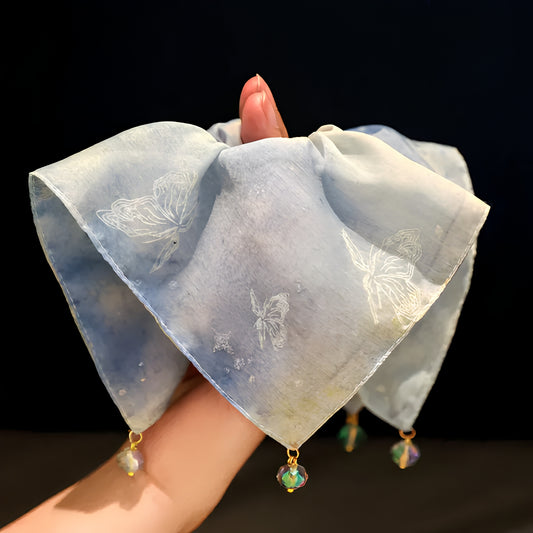 "Azure Mist" Oversized Sheer Scarf Scrunchie — Shimmering Butterfly