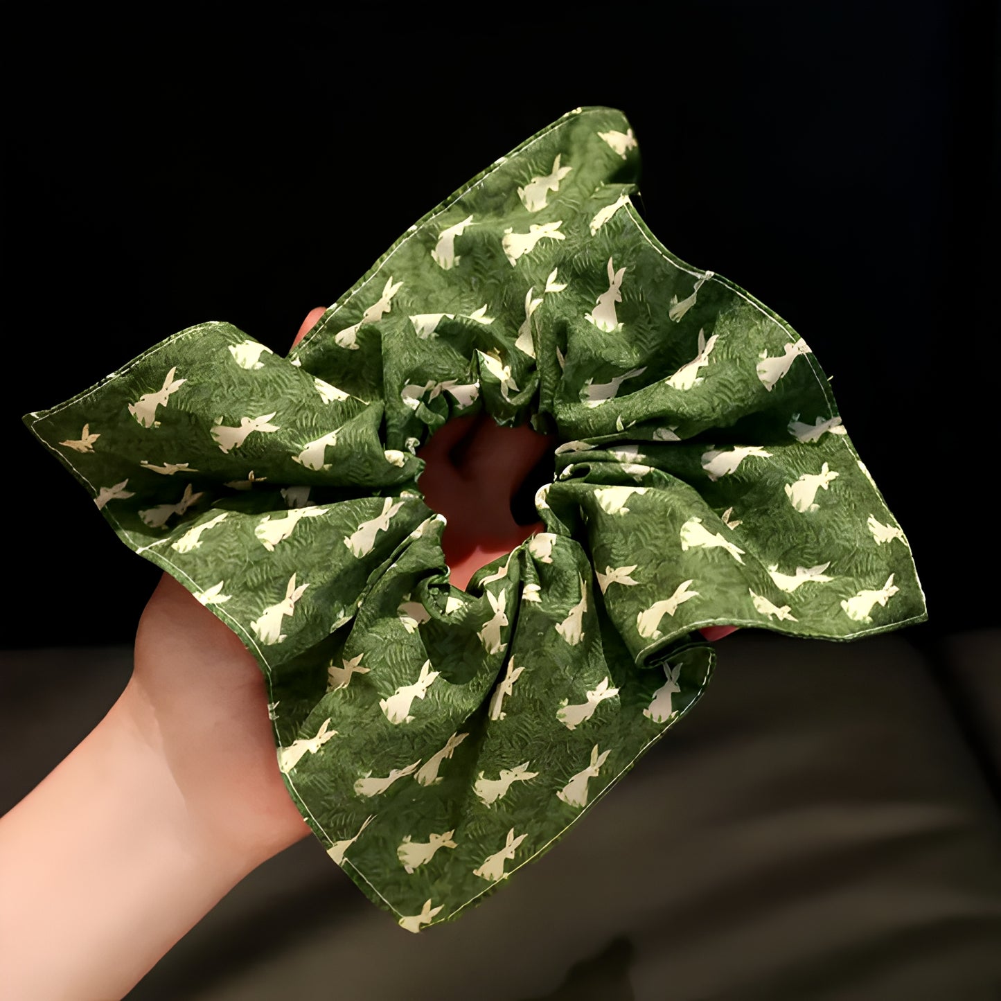 "Enchanted Woodland" Oversized Rabbit Scarf Scrunchie — Moss Green
