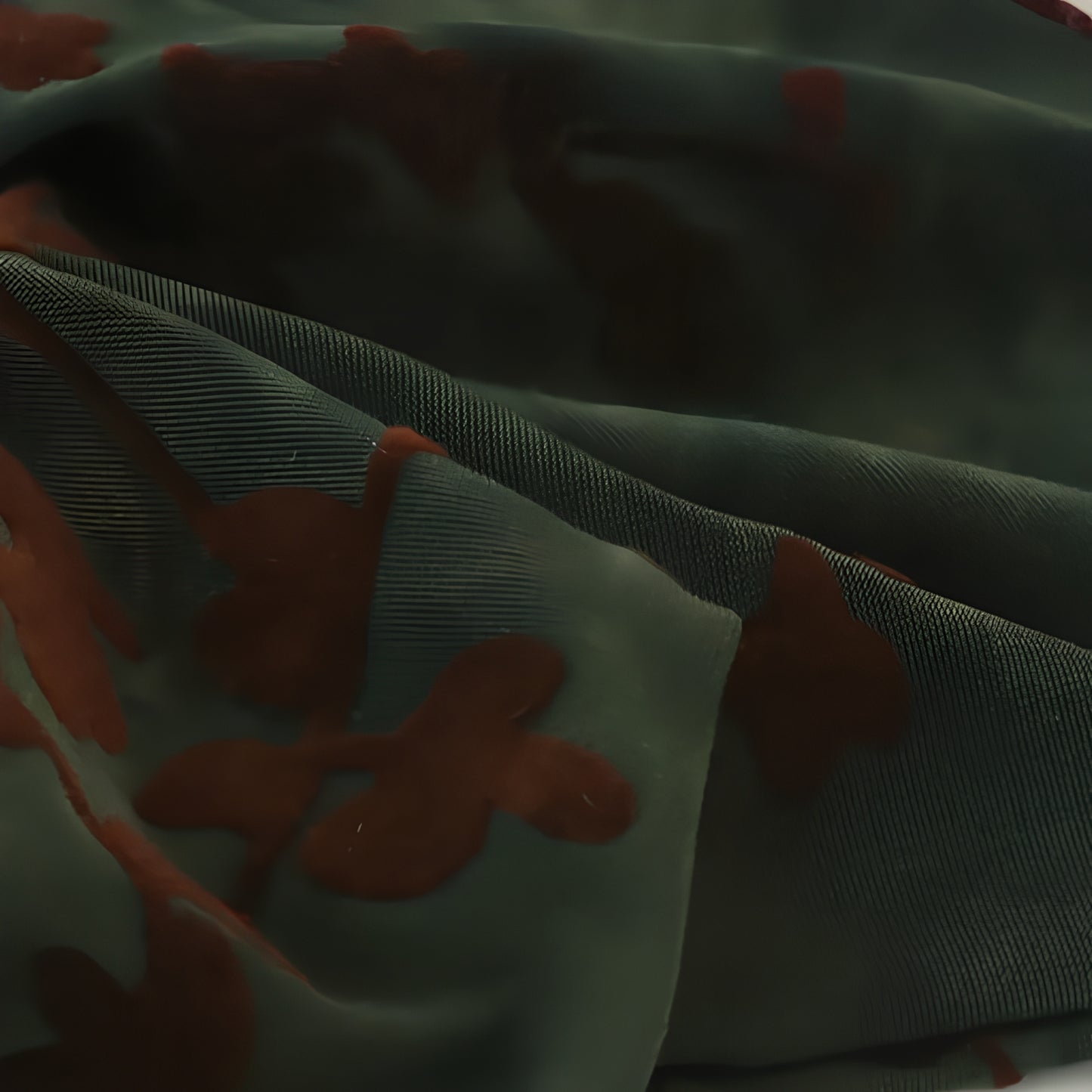 "Liquid Velvet" 3D Flocked Floral Oversized Scarf Scrunchie — Deep Forest