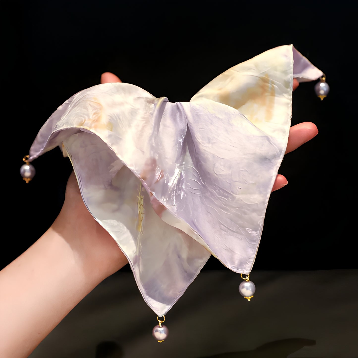 "Violet Haze" Oversized Ombre Scarf Scrunchie with Pearl Charms