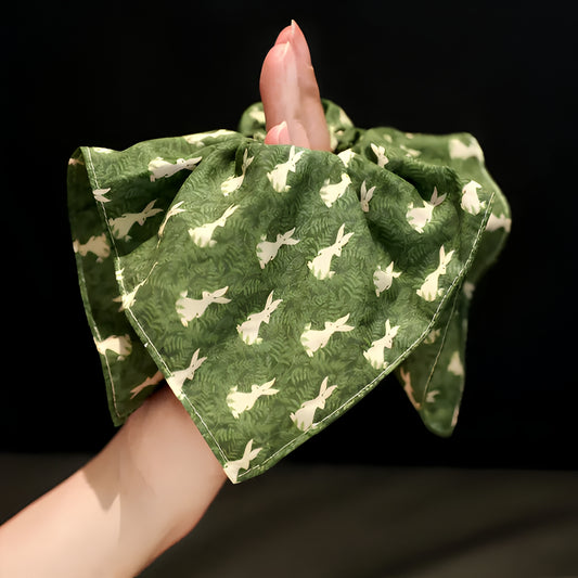 "Enchanted Woodland" Oversized Rabbit Scarf Scrunchie — Moss Green