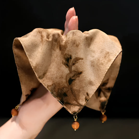 "Sepia Foliage" Oversized Ink-Wash Scarf Scrunchie — Vintage Earth Tone