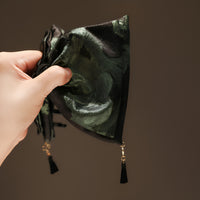 "Emerald Whisper" 13cm Oversized Silk Claw Clip — Noir Tassel Edition