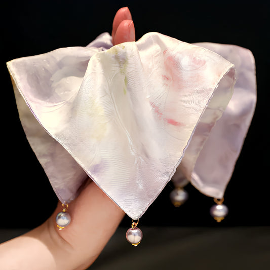 "Violet Haze" Oversized Ombre Scarf Scrunchie with Pearl Charms