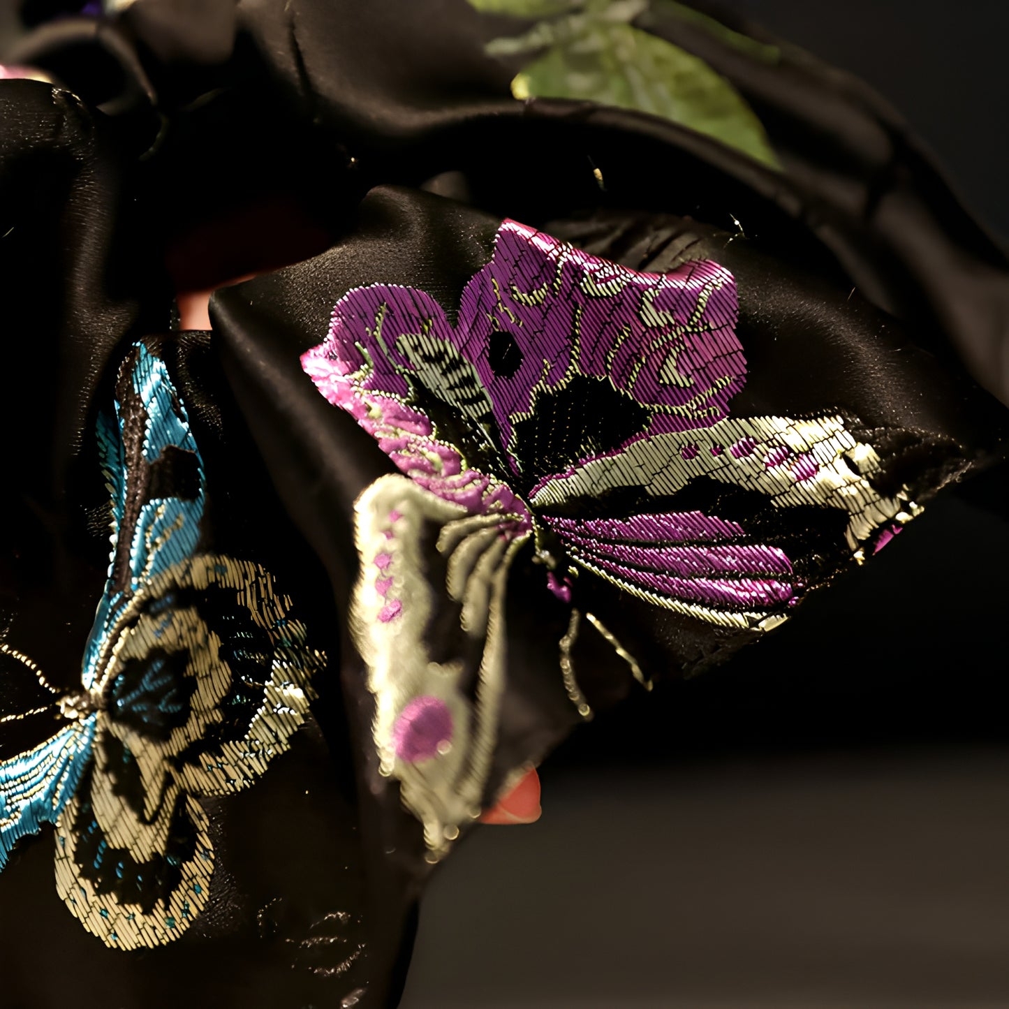 "Midnight Monarch" Oversized Embroidered Scarf Scrunchie — Noir Ink