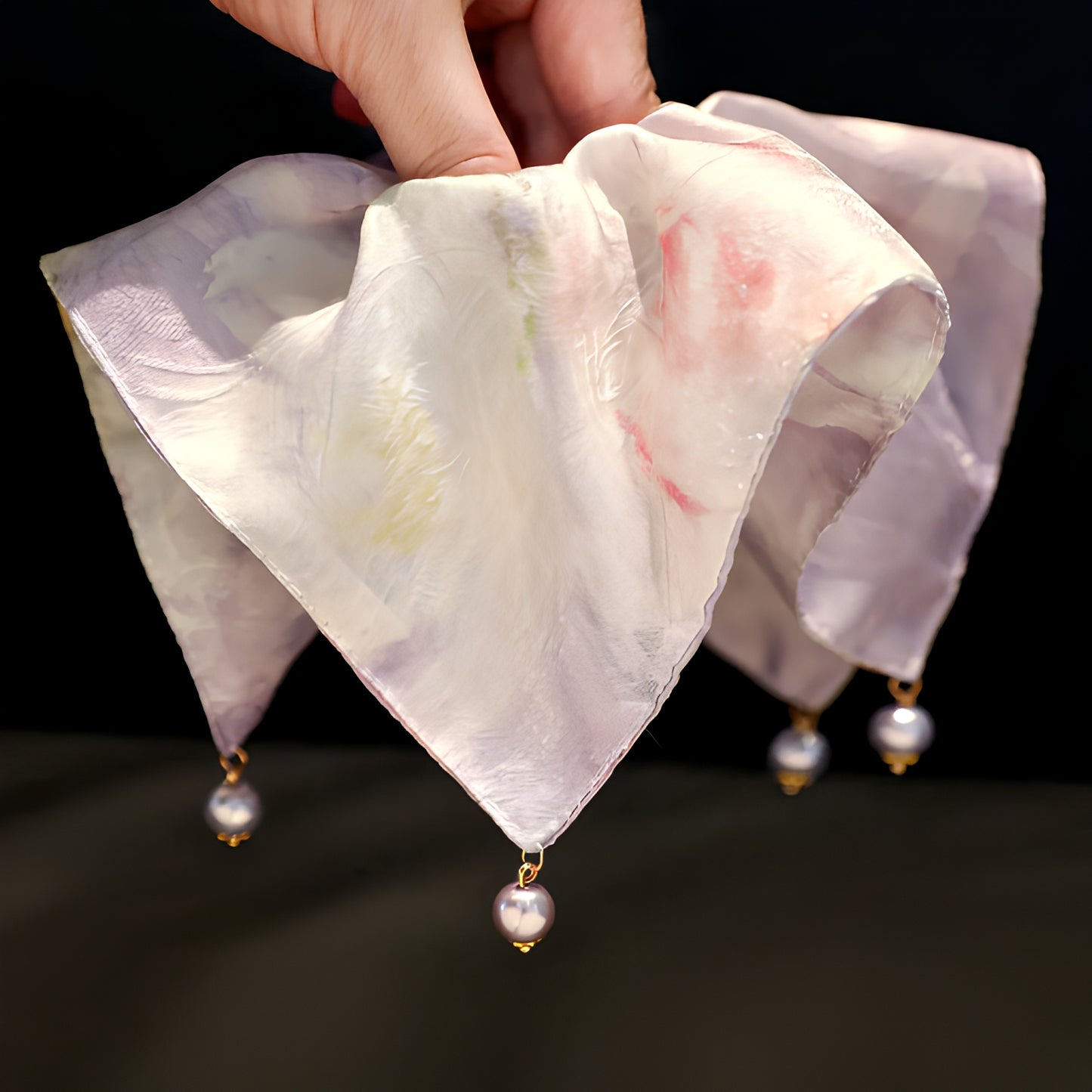 "Violet Haze" Oversized Ombre Scarf Scrunchie with Pearl Charms