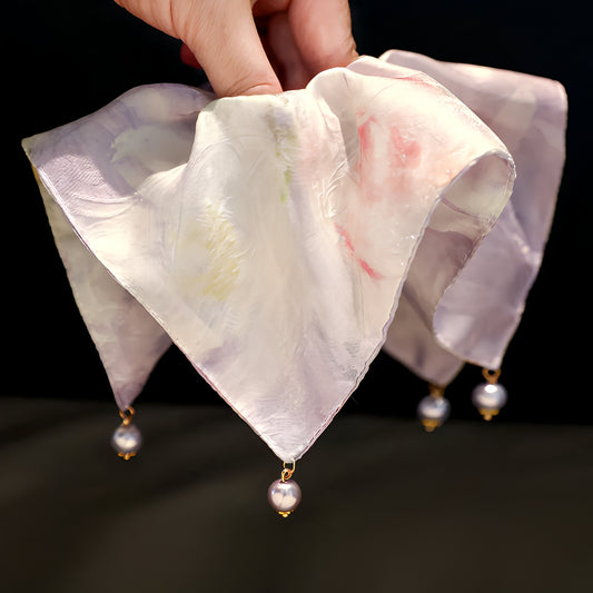 "Violet Haze" Oversized Ombre Scarf Scrunchie with Pearl Charms