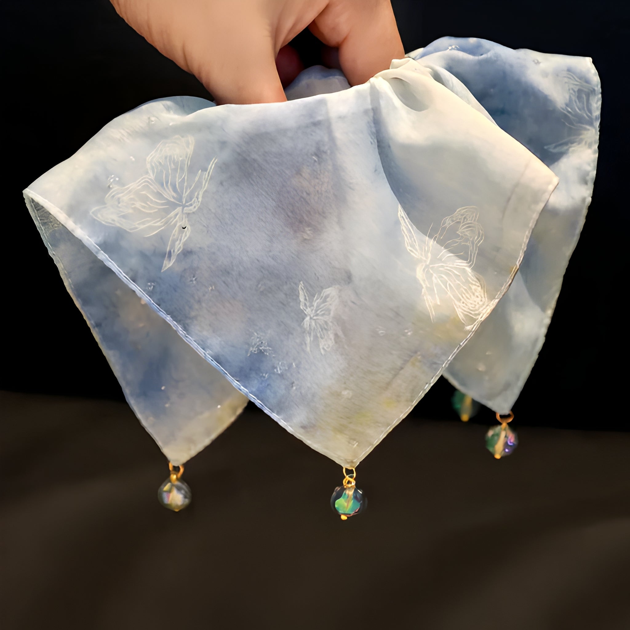 "Azure Mist" Oversized Sheer Scarf Scrunchie — Shimmering Butterfly
