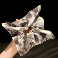 "Zen Mist" Pure Ramie Oversized Scarf Scrunchie — Ink-Wash Botanic