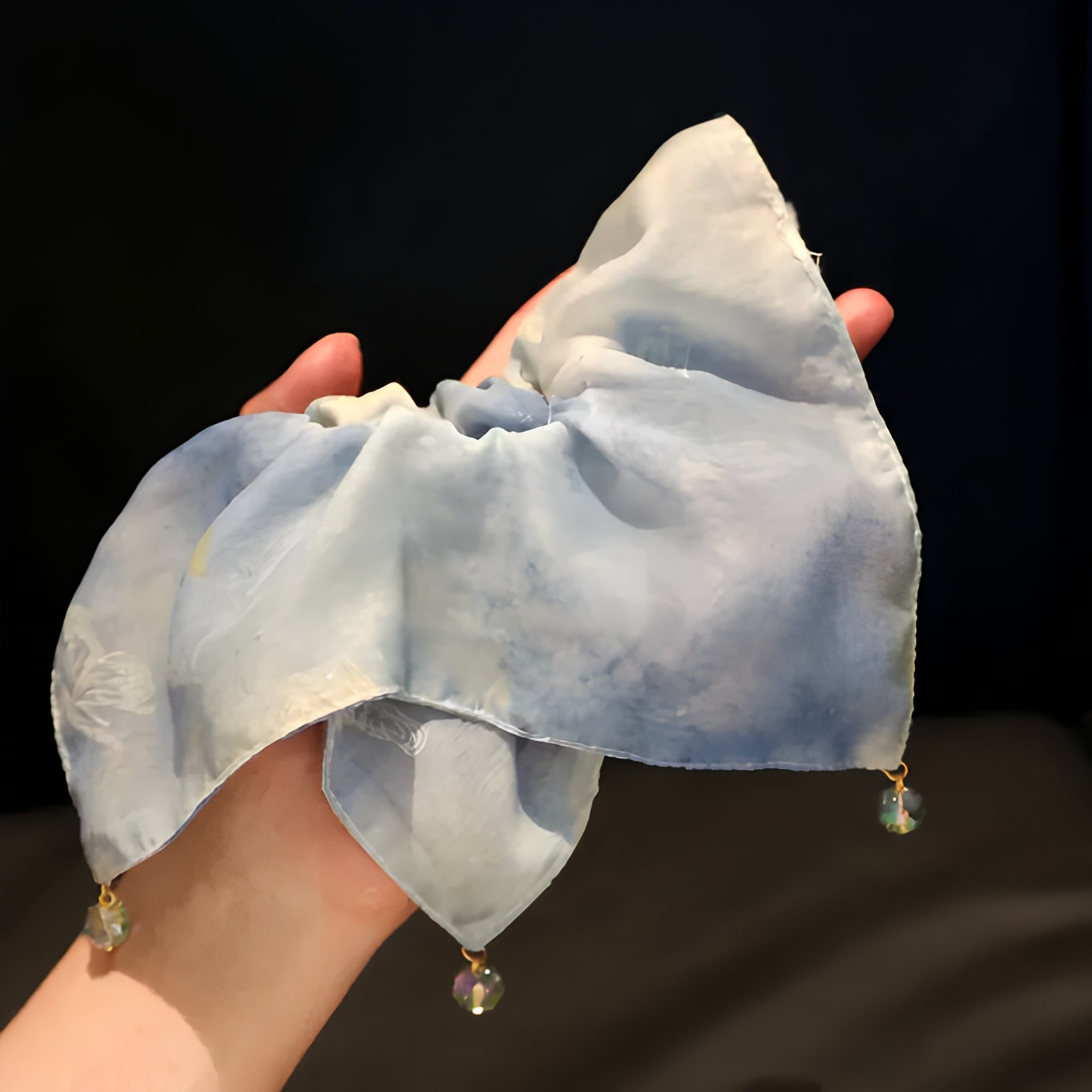 "Azure Mist" Oversized Sheer Scarf Scrunchie — Shimmering Butterfly