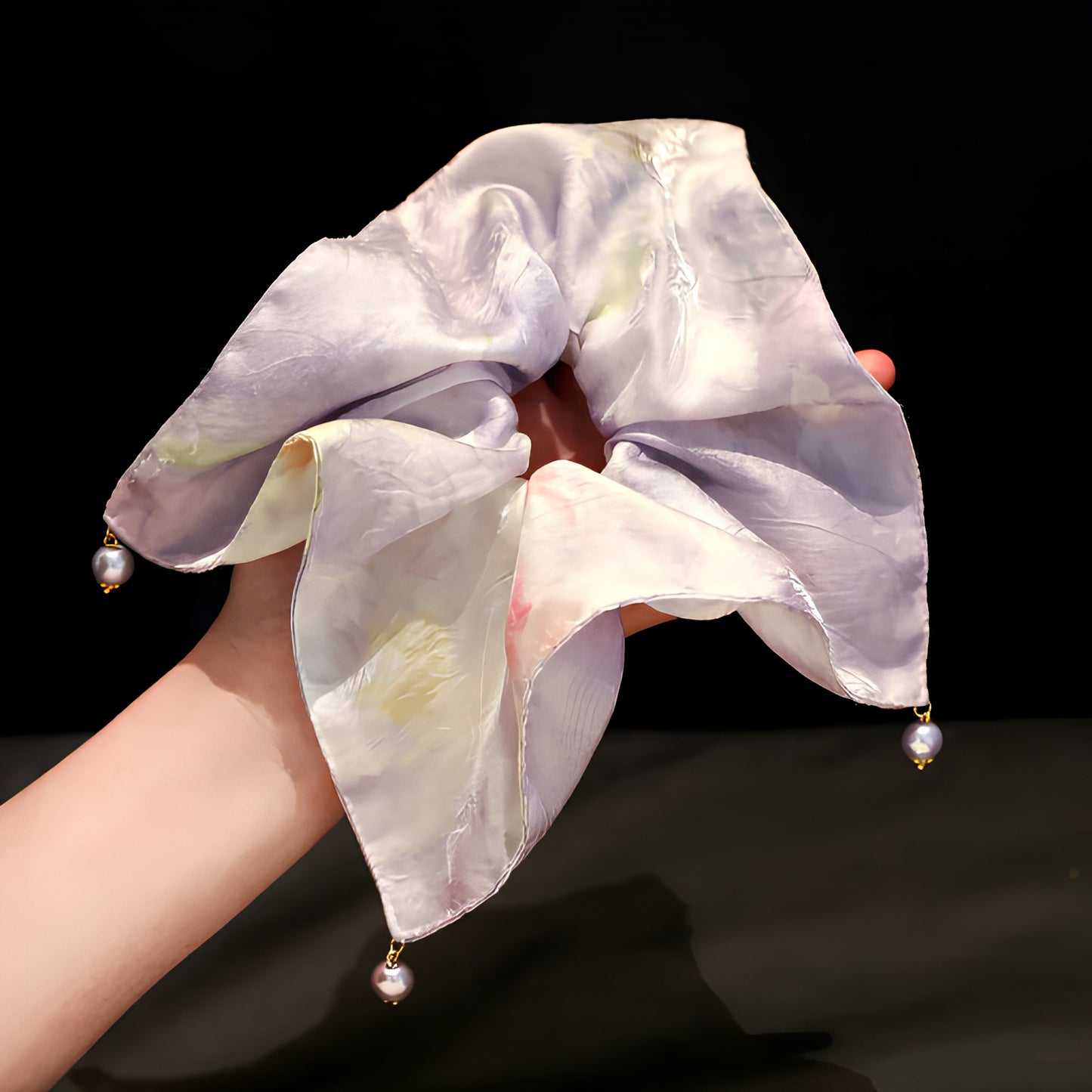"Violet Haze" Oversized Ombre Scarf Scrunchie with Pearl Charms