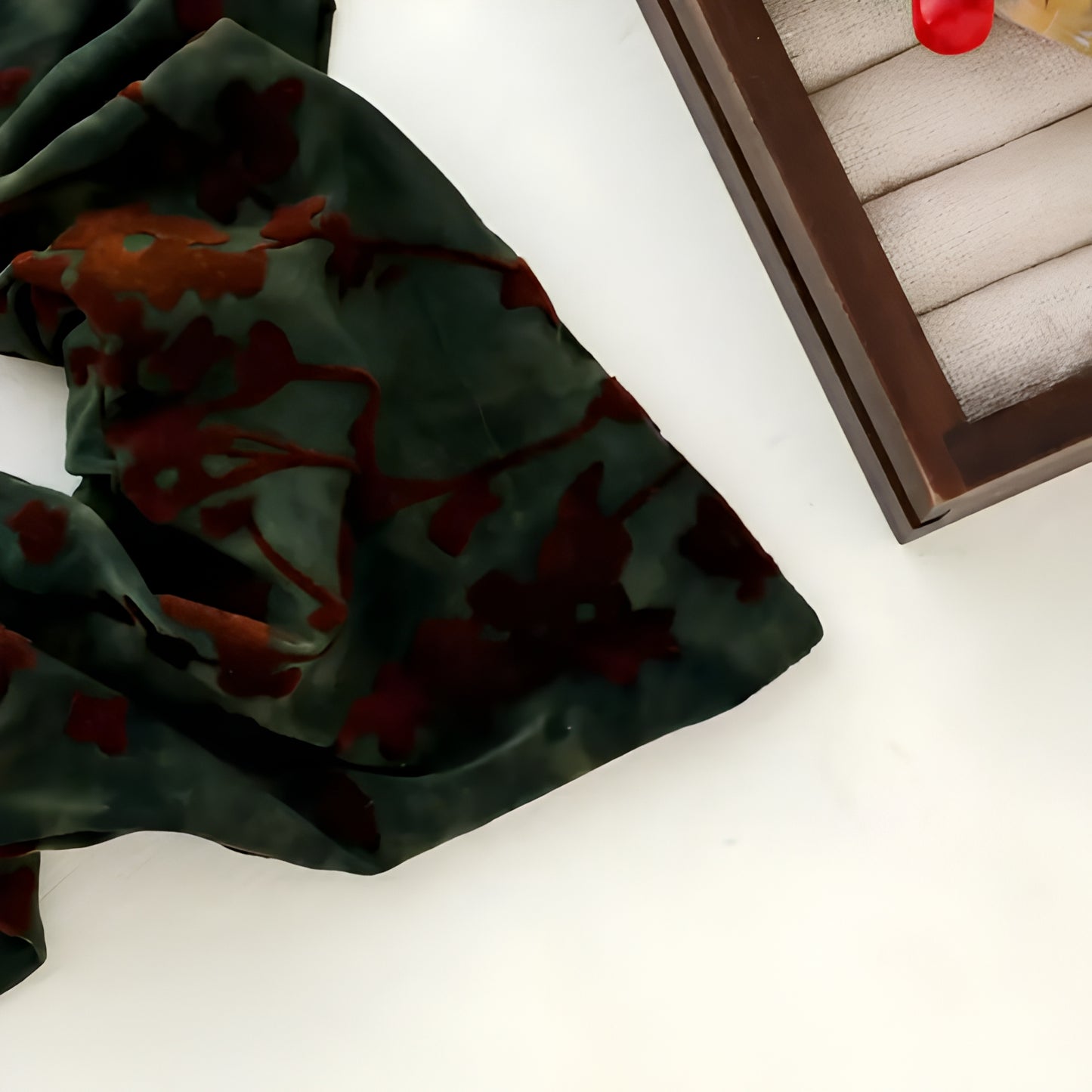 "Liquid Velvet" 3D Flocked Floral Oversized Scarf Scrunchie — Deep Forest