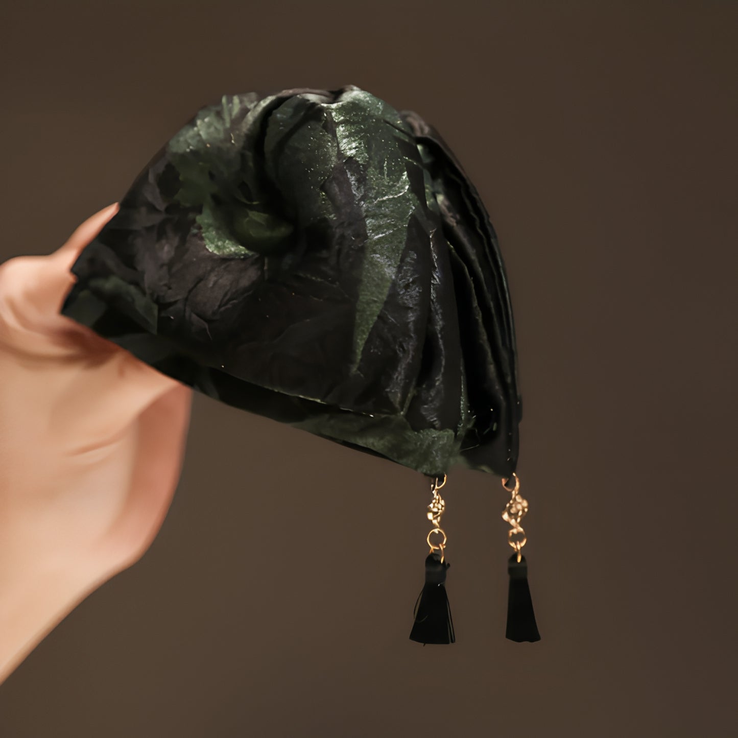 "Emerald Whisper" 13cm Oversized Silk Claw Clip — Noir Tassel Edition