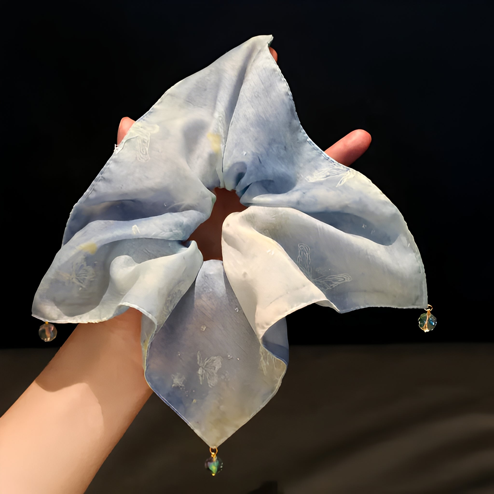 "Azure Mist" Oversized Sheer Scarf Scrunchie — Shimmering Butterfly