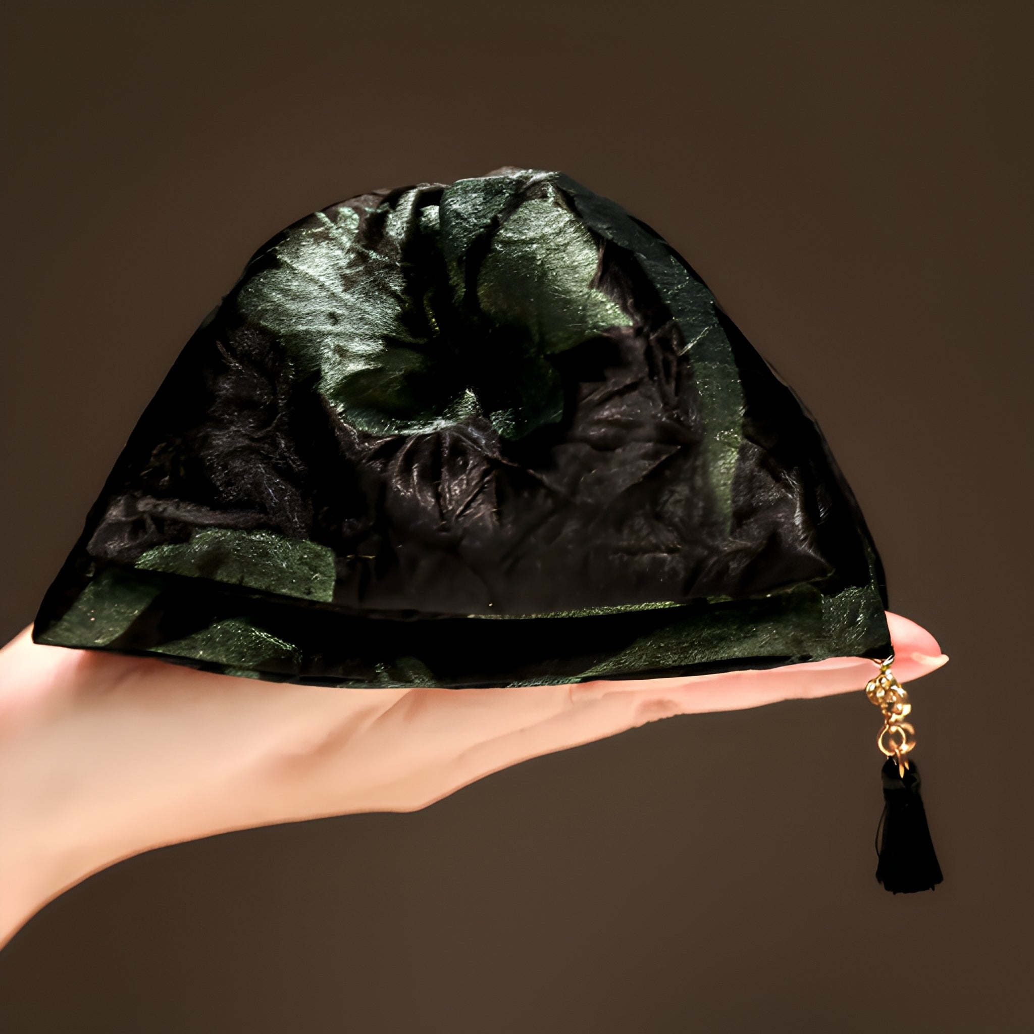 "Emerald Whisper" 13cm Oversized Silk Claw Clip — Noir Tassel Edition