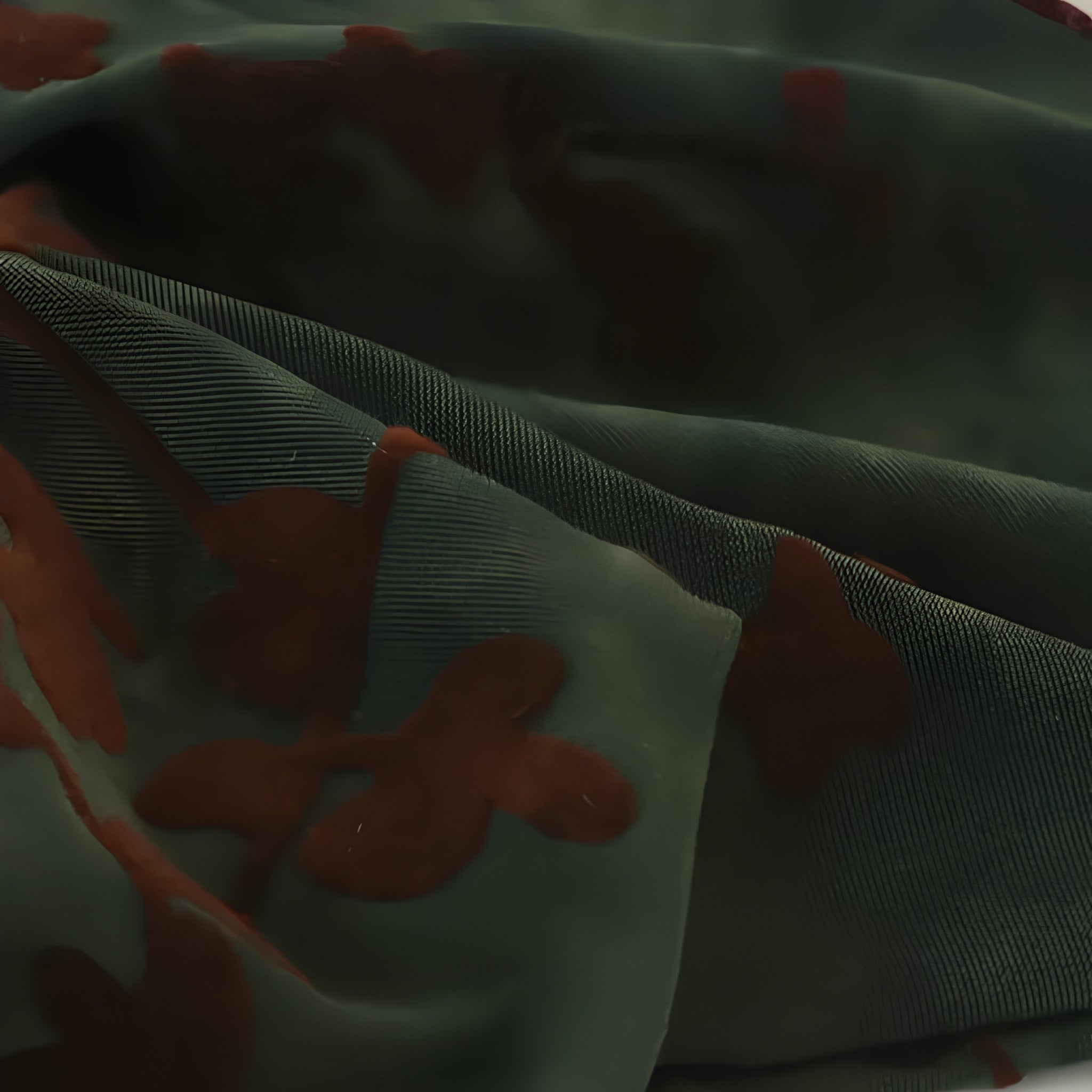 "Liquid Velvet" 3D Flocked Floral Oversized Scarf Scrunchie — Deep Forest