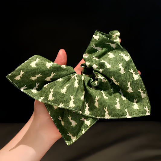 "Enchanted Woodland" Oversized Rabbit Scarf Scrunchie — Moss Green