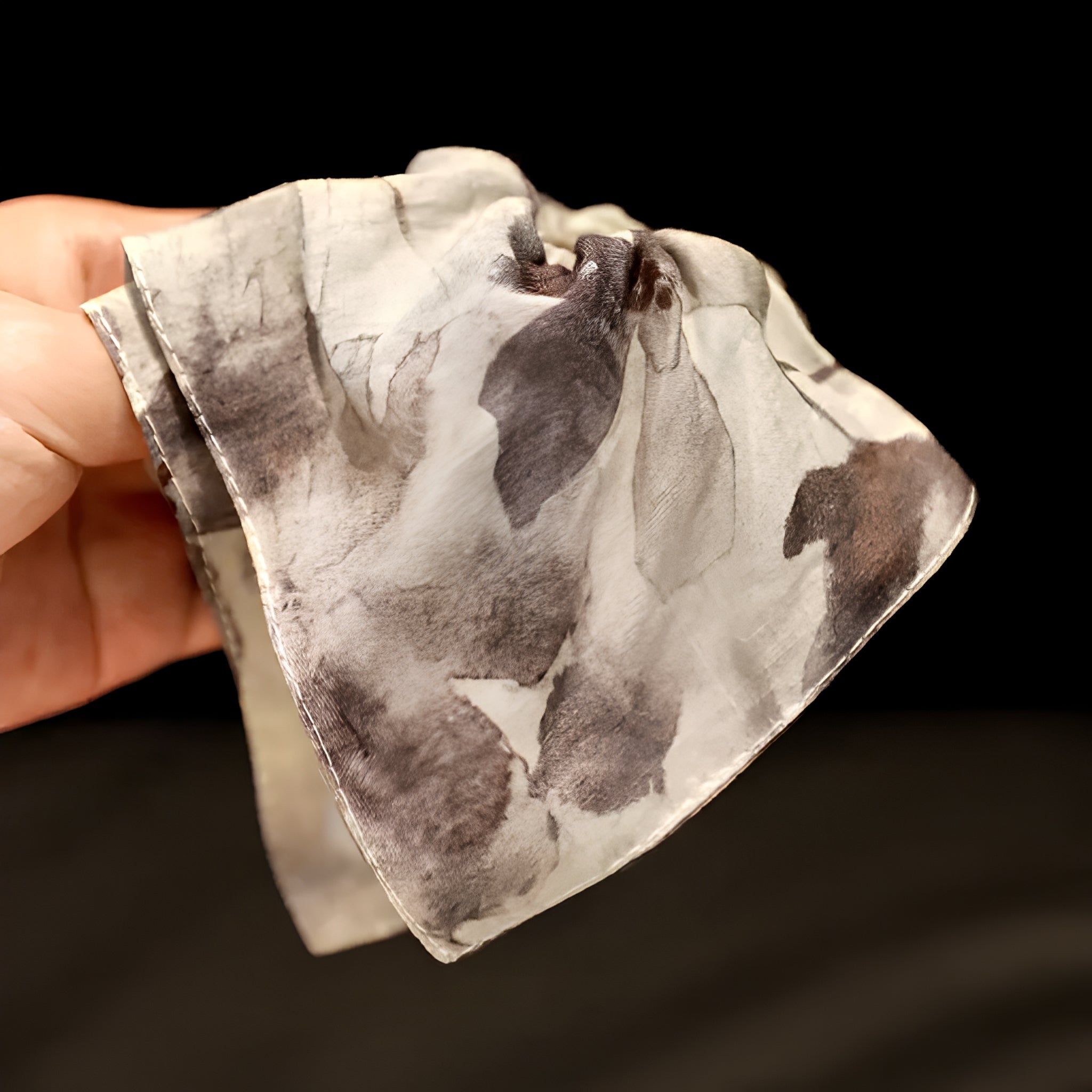 "Zen Mist" Pure Ramie Oversized Scarf Scrunchie — Ink-Wash Botanic