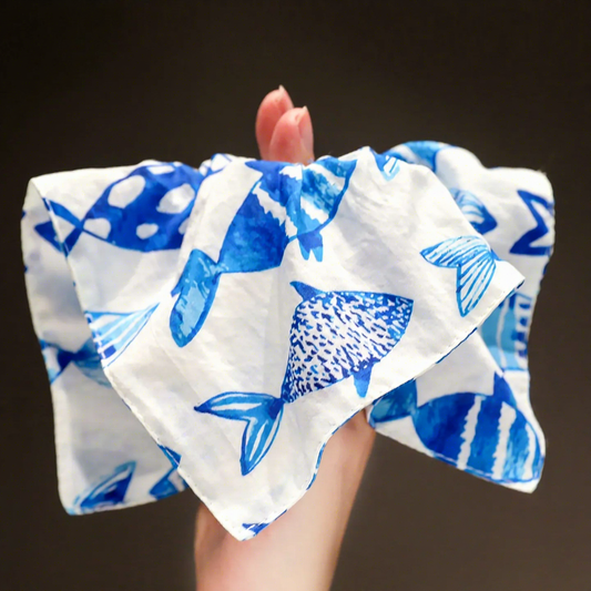 "Azure Islet" Oversized Ocean Resort Scarf Scrunchie — Thousand Fish Leap