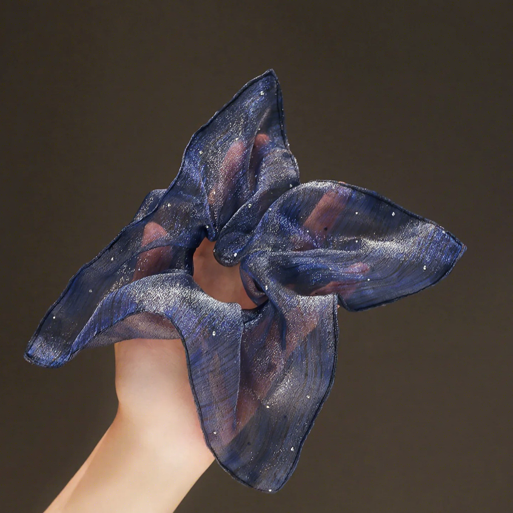 "Celestial River" Oversized Shimmering Organza Scarf Scrunchie - Black