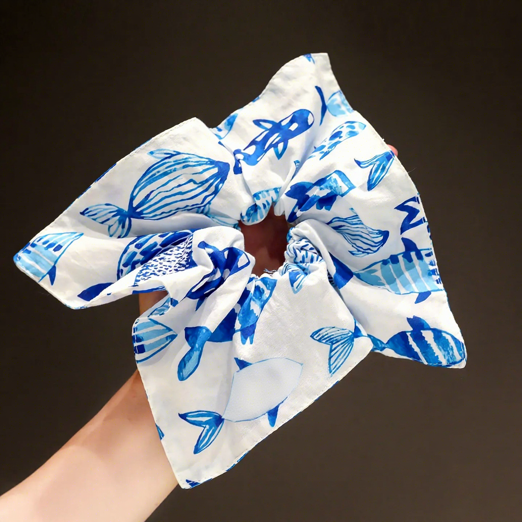"Azure Islet" Oversized Ocean Resort Scarf Scrunchie — Thousand Fish Leap