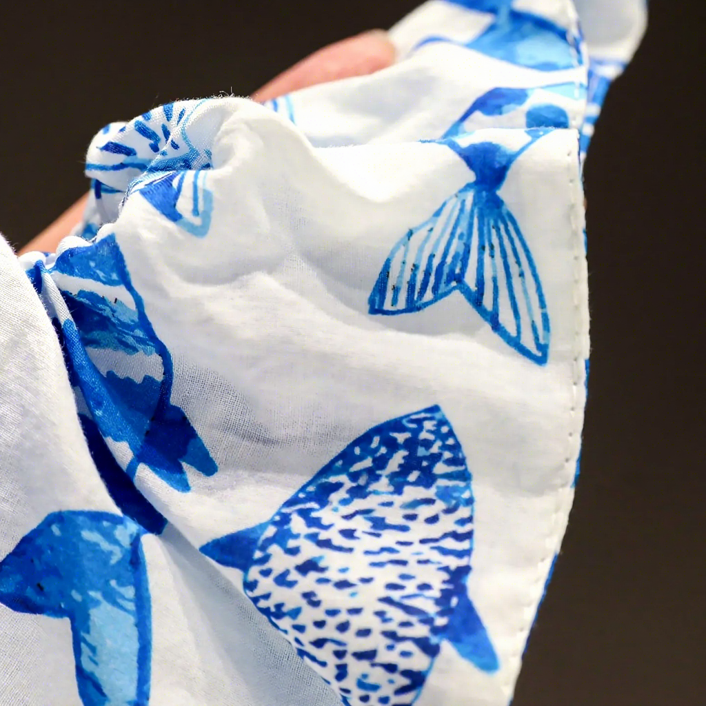 "Azure Islet" Oversized Ocean Resort Scarf Scrunchie — Thousand Fish Leap