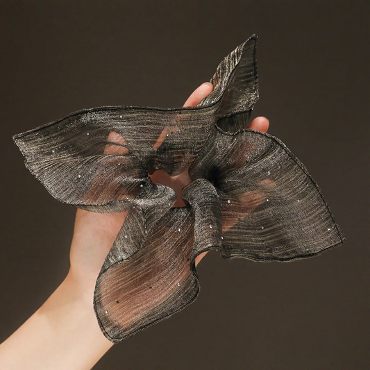 "Celestial River" Oversized Shimmering Organza Scarf Scrunchie - Black