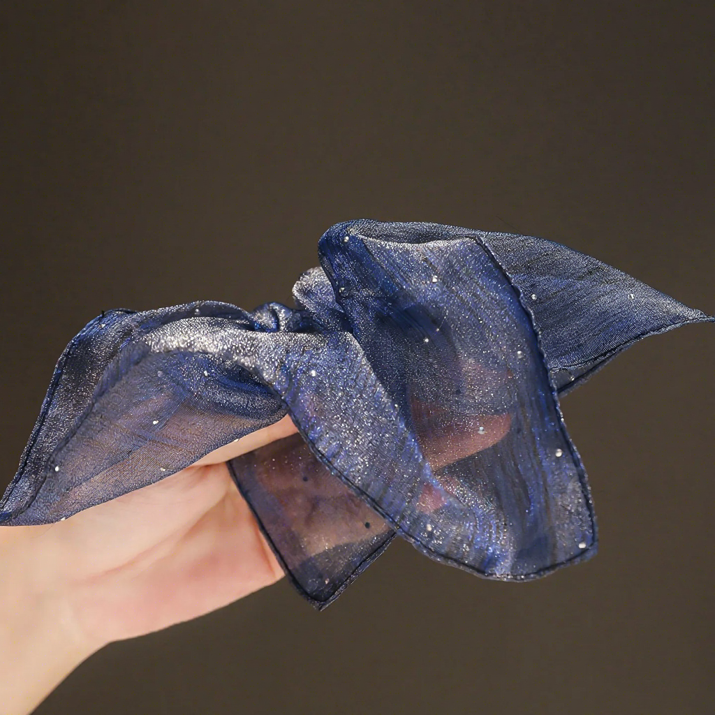 "Celestial River" Oversized Shimmering Organza Scarf Scrunchie - Black