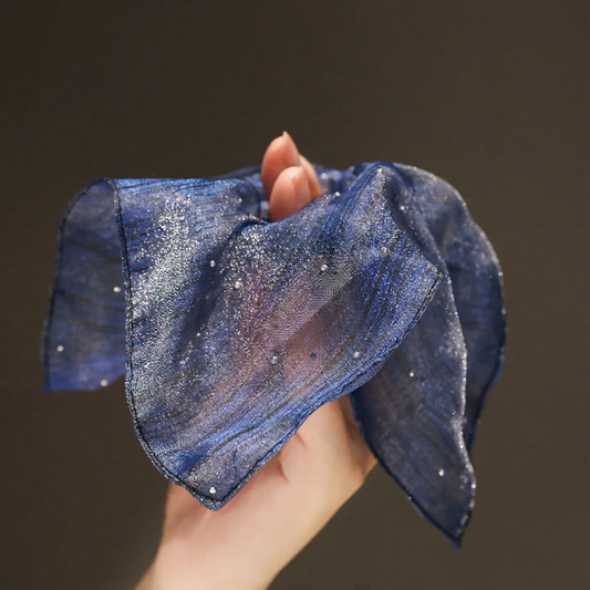"Celestial River" Oversized Shimmering Organza Scarf Scrunchie - Navy