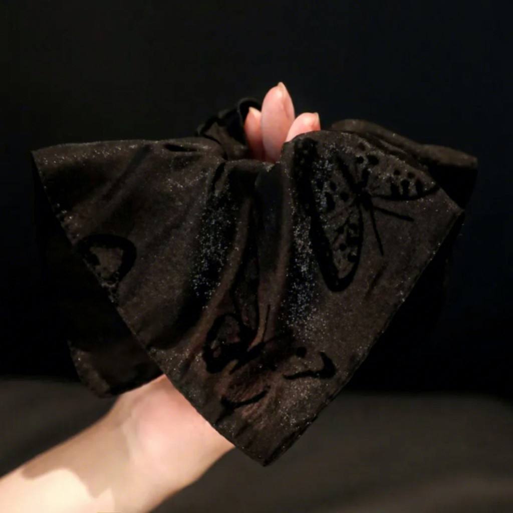 "Shadow Butterfly" Oversized Scarf Scrunchie — Midnight Shimmer