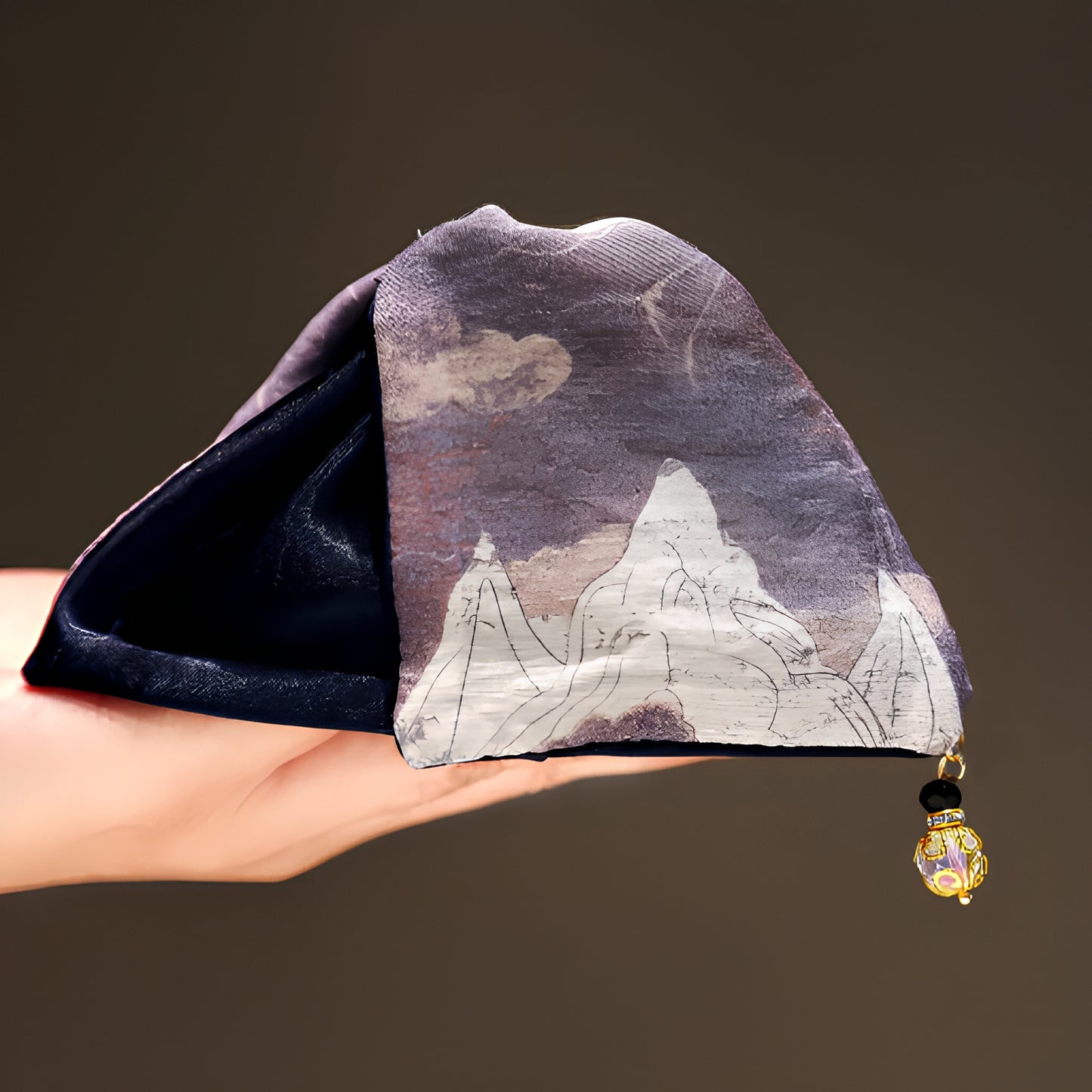 "Cloudy Peaks" 13cm Oversized Oriental Silk Claw Clip — Zen Landscape